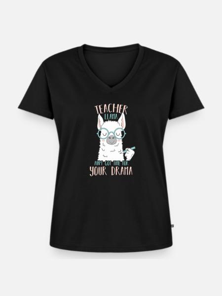 Teacher Llama - Frauen Premium Bio T-Shirt mit V-Ausschnitt - Schwarz