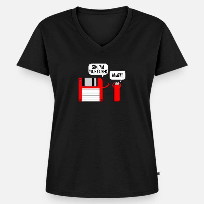 Diskette USB Stick What Geschenkidee - Frauen Premium Bio T-Shirt mit V-Ausschnitt - Schwarz