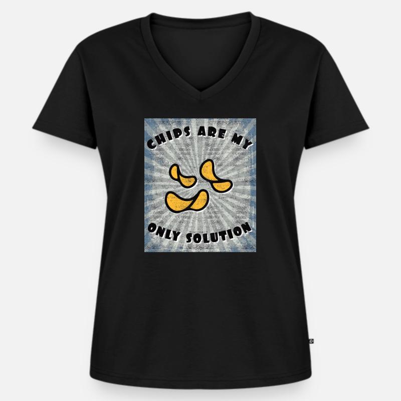 Chips - Frauen Premium Bio T-Shirt mit V-Ausschnitt - Schwarz