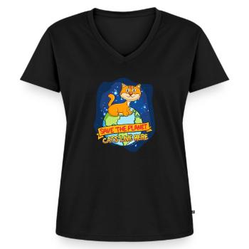 enfants - T-shirt encolure en V Premium bio Femme - noir - Devant - AI Model Female 172 light (172cm)