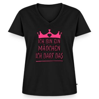 Ich darf das für Frauen und Mädchen frecher Spruch - Frauen Premium Bio T-Shirt mit V-Ausschnitt - Schwarz - Vorne - AI Model Female 172 light (172cm)