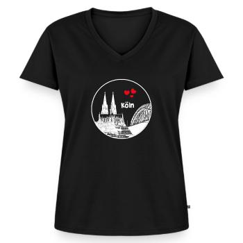 Kölner Dom - Frauen Premium Bio T-Shirt mit V-Ausschnitt - Schwarz - Vorne - AI Model Female 172 light (172cm)