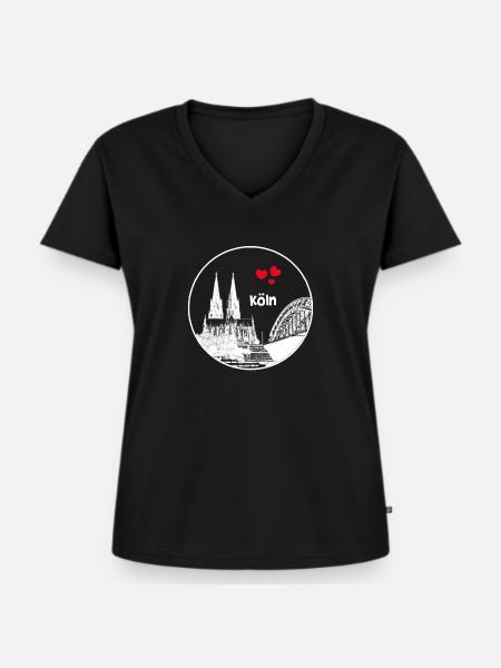 Kölner Dom - Frauen Premium Bio T-Shirt mit V-Ausschnitt - Schwarz