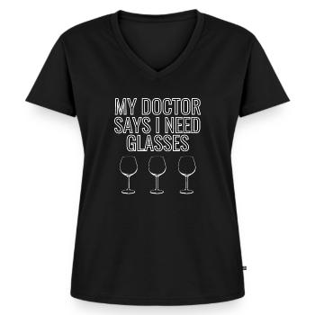 Wein Weinglas Weingläser Brille Gläser - Frauen Premium Bio T-Shirt mit V-Ausschnitt - Schwarz - Vorne - AI Model Female 172 light (172cm)