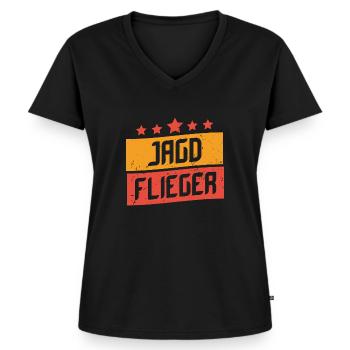 Fighter Pilot Gift World War Bruchpilot - Women's Premium Organic V-neck T-shirt - black - Front - AI Model Female 172 light (172cm)