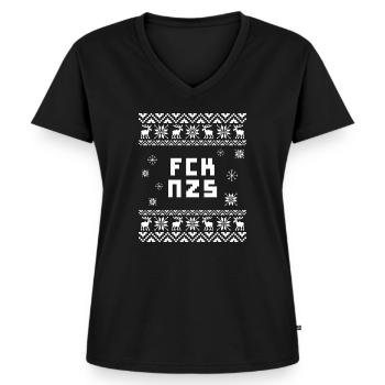 FCK NZS Ugly Christmas - Frauen Premium Bio T-Shirt mit V-Ausschnitt - Schwarz - Vorne - AI Model Female 172 light (172cm)