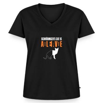 Cadeau de physique morte vivant de Cat de Schrodinger - T-shirt encolure en V Premium bio Femme - noir - Devant - AI Model Female 172 light (172cm)