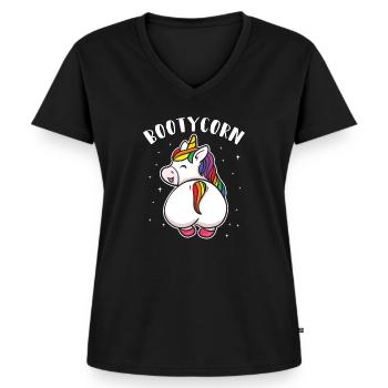 Einhorn Glitzer Hintern Bootycorn Lustig Geschenk - Frauen Premium Bio T-Shirt mit V-Ausschnitt - Schwarz - Vorne - AI Model Female 172 light (172cm)