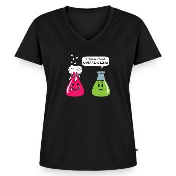 Chemie Biologie Chemikalien Overreacting Geschenk - Frauen Premium Bio T-Shirt mit V-Ausschnitt - Schwarz - Vorne - AI Model Female 172 light (172cm)