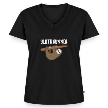 Marathonlauf Faultier langsam Lustiges Geschenk - Frauen Premium Bio T-Shirt mit V-Ausschnitt - Schwarz - Vorne - AI Model Female 172 light (172cm)