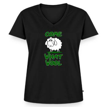 Come What Wool Schaaf Witziges Design Geschenk - Frauen Premium Bio T-Shirt mit V-Ausschnitt - Schwarz - Vorne - AI Model Female 172 light (172cm)