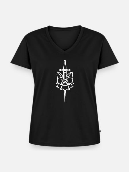Tattoo Rose mit Dolch - Frauen Premium Bio T-Shirt mit V-Ausschnitt - Schwarz