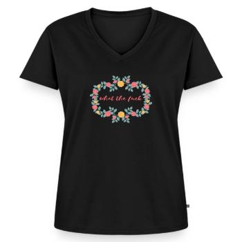 what the fuck - Women's Premium Organic V-neck T-shirt - black - Front - AI Model Female 172 light (172cm)