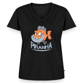 Piranha - T-shirt encolure en V Premium bio Femme - noir - Devant - AI Model Female 172 light (172cm)
