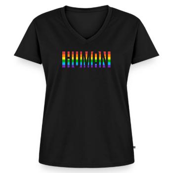 Humain | Gay Pride, Gay, LGBT, Arc-en-ciel - T-shirt encolure en V Premium bio Femme - noir - Devant - AI Model Female 172 light (172cm)