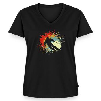 Ski retro skiing, skiing, skier - Women's Premium Organic V-neck T-shirt - black - Front - AI Model Female 172 light (172cm)