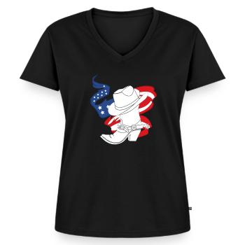 Linedance - Linedancer - Country - Cowboystiefel - Frauen Premium Bio T-Shirt mit V-Ausschnitt - Schwarz - Vorne - AI Model Female 172 light (172cm)