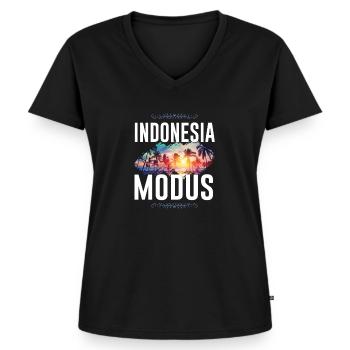 Indonesia Mode - Women's Premium Organic V-neck T-shirt - black - Front - AI Model Female 172 light (172cm)