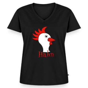 Partnershirt Hahn - Frauen Premium Bio T-Shirt mit V-Ausschnitt - Schwarz - Vorne - AI Model Female 172 light (172cm)