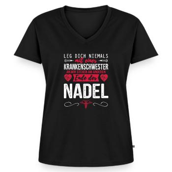 Krankenschwester Altenpflegerin Nadel - Frauen Premium Bio T-Shirt mit V-Ausschnitt - Schwarz - Vorne - AI Model Female 172 light (172cm)