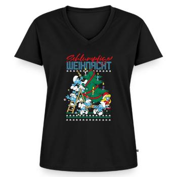 Die Schlümpfe Schlumpfige Weihnacht Ugly Christmas - Frauen Premium Bio T-Shirt mit V-Ausschnitt - Schwarz - Vorne - AI Model Female 172 light (172cm)