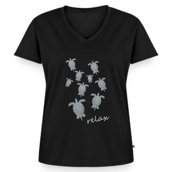 Schildkröte Turtle - Frauen Premium Bio T-Shirt mit V-Ausschnitt - Schwarz - Vorne - AI Model Female 172 light (172cm)