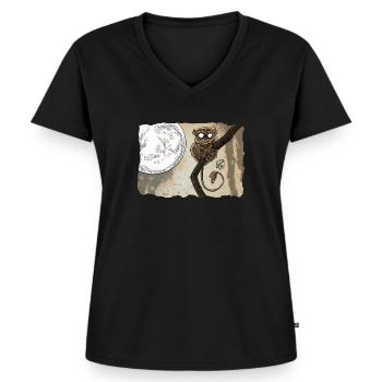 Koboldmaki Mort ~ Kritzeltoon #25 - Frauen Premium Bio T-Shirt mit V-Ausschnitt - Schwarz - Vorne - AI Model Female 172 light (172cm)