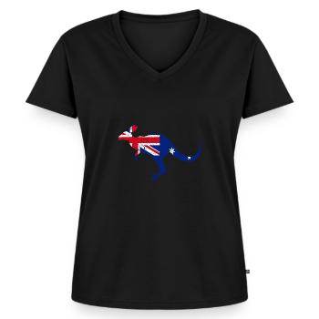Australische Känguru-Flagge - Australia Pride - Frauen Premium Bio T-Shirt mit V-Ausschnitt - Schwarz - Vorne - AI Model Female 172 light (172cm)