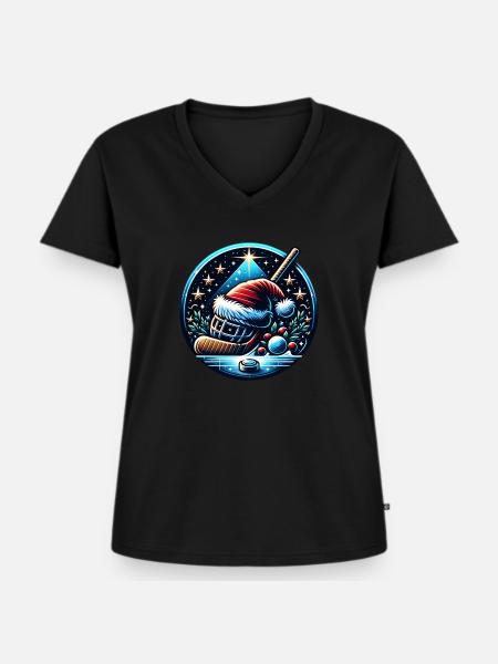 EishockeySpieler Winter - Frauen Premium Bio T-Shirt mit V-Ausschnitt - Schwarz