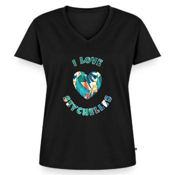 I Love Seychelles - Frauen Premium Bio T-Shirt mit V-Ausschnitt - Schwarz - Vorne - AI Model Female 172 light (172cm)