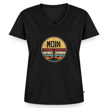 Moin Anker Vintage Retro Style Distressed Norden - Frauen Premium Bio T-Shirt mit V-Ausschnitt - Schwarz - Vorne - AI Model Female 172 light (172cm)