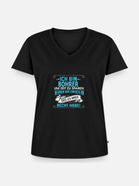 BOHRER - Frauen Premium Bio T-Shirt mit V-Ausschnitt - Schwarz
