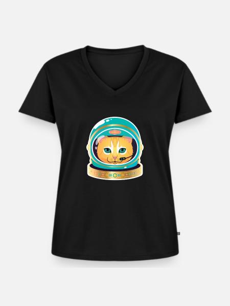 Cosmonaut Cat - Frauen Premium Bio T-Shirt mit V-Ausschnitt - Schwarz
