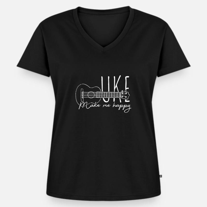 Ukulele - Frauen Premium Bio T-Shirt mit V-Ausschnitt - Schwarz