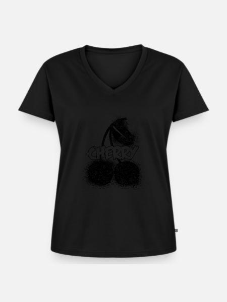 Kirsche - Frauen Premium Bio T-Shirt mit V-Ausschnitt - Schwarz
