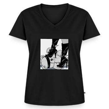 bdsm teddy highheels sadomaso Mistress Domina Herr - Frauen Premium Bio T-Shirt mit V-Ausschnitt - Schwarz - Vorne - AI Model Female 172 light (172cm)