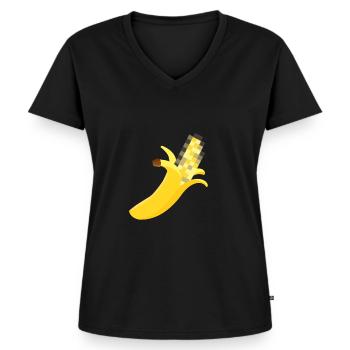 Pixelated Banana Penis Pixel Art Art Phallus - Vrouwen Premium Bio T-shirt met V-hals - zwart - Voor - AI Model Female 172 light (172cm)