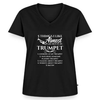 Trompette - trompettes - trompettiste - épeler - musique - T-shirt encolure en V Premium bio Femme - noir - Devant - AI Model Female 172 light (172cm)