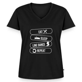 Linedance - Linedancer - Country - Essen Schlafen - Frauen Premium Bio T-Shirt mit V-Ausschnitt - Schwarz - Vorne - AI Model Female 172 light (172cm)