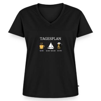 Segelboot Tagesplan Kaffee Bier Rente Segeln - Frauen Premium Bio T-Shirt mit V-Ausschnitt - Schwarz - Vorne - AI Model Female 172 light (172cm)