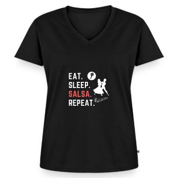 Musique salsa dance Bachata dancer idée cadeau - T-shirt encolure en V Premium bio Femme - noir - Devant - AI Model Female 172 light (172cm)