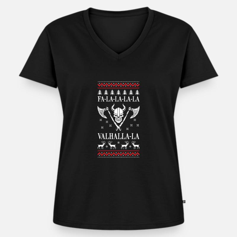 Pull de Noël laid Valhalla - T-shirt encolure en V Premium bio Femme - noir