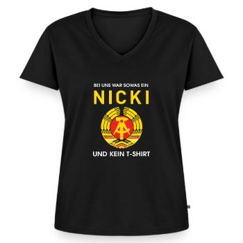 DDR Ostdeutschland Sprüche - Frauen Premium Bio T-Shirt mit V-Ausschnitt - Schwarz - Vorne - AI Model Female 172 light (172cm)