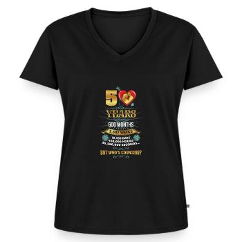 50 ans de mariage anniversaire de mariage en or - T-shirt encolure en V Premium bio Femme - noir - Devant - AI Model Female 172 light (172cm)