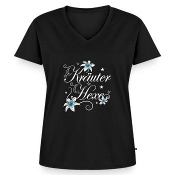 Kräuter Hexe Medizin Natur Naturheilkunde - Frauen Premium Bio T-Shirt mit V-Ausschnitt - Schwarz - Vorne - AI Model Female 172 light (172cm)