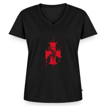 Croix et cheval Chevalier Templier - T-shirt encolure en V Premium bio Femme - noir - Devant - AI Model Female 172 light (172cm)
