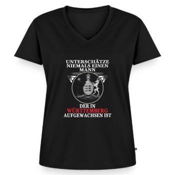 Unterschätze niemals einen Mann aus Württemberg - Frauen Premium Bio T-Shirt mit V-Ausschnitt - Schwarz - Vorne - AI Model Female 172 light (172cm)