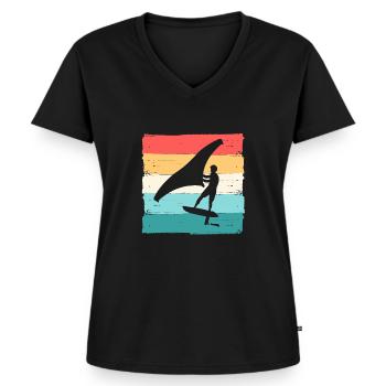 Wing Foiling Surf Surfing Surfer - Women's Premium Organic V-neck T-shirt - black - Front - AI Model Female 172 light (172cm)