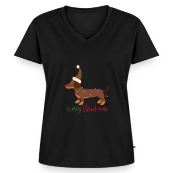 Dackel, Dachshund, Weihnachten, X-Mas, Christmas - Frauen Premium Bio T-Shirt mit V-Ausschnitt - Schwarz - Vorne - AI Model Female 172 light (172cm)