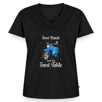 DDR Moped Simson KR51 Schwalbe Shirt - Frauen Premium Bio T-Shirt mit V-Ausschnitt - Schwarz - Vorne - AI Model Female 172 light (172cm)